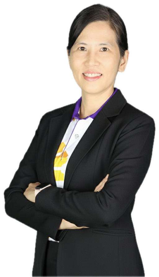 Asst. Prof. Dr. Sutasinee Chimlek, the lab's Principal Investigator, arms crossed and smiling.